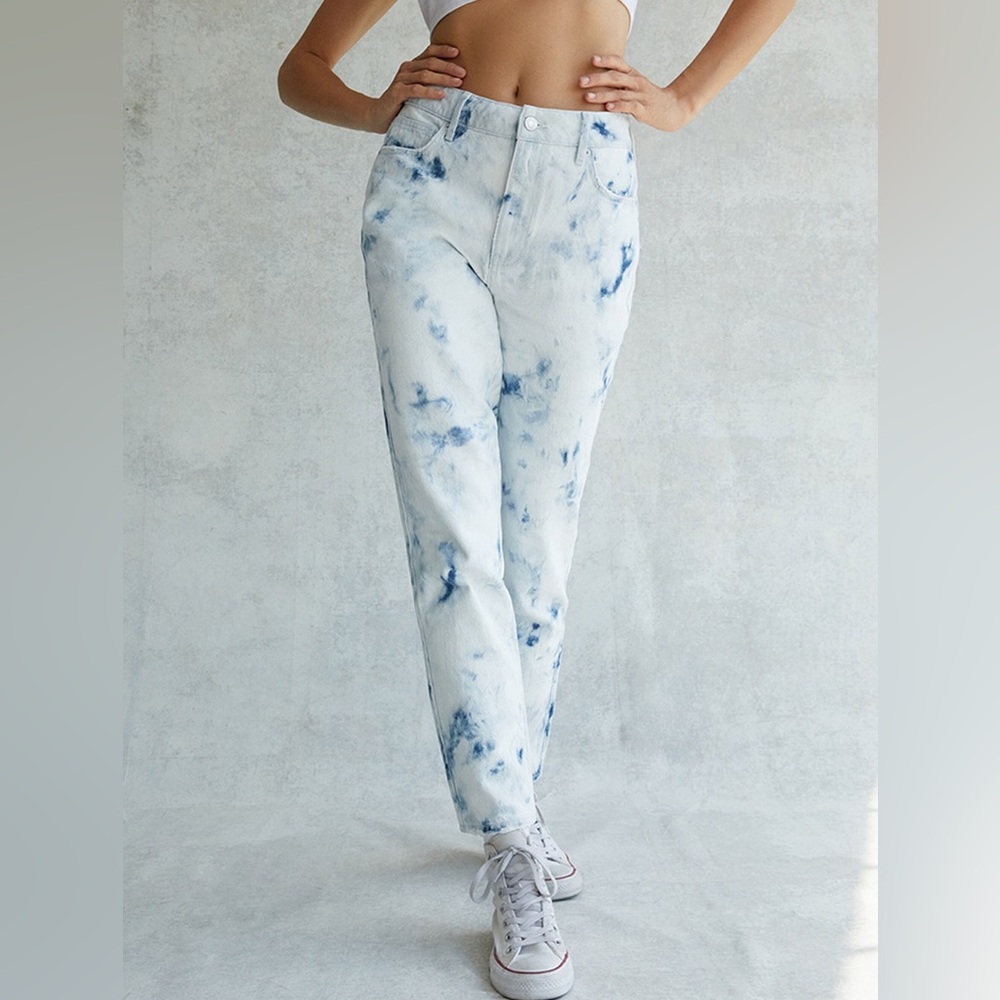 GAP Boyfriend Light Blue Tie-Dye Straight Leg Jeans Petite